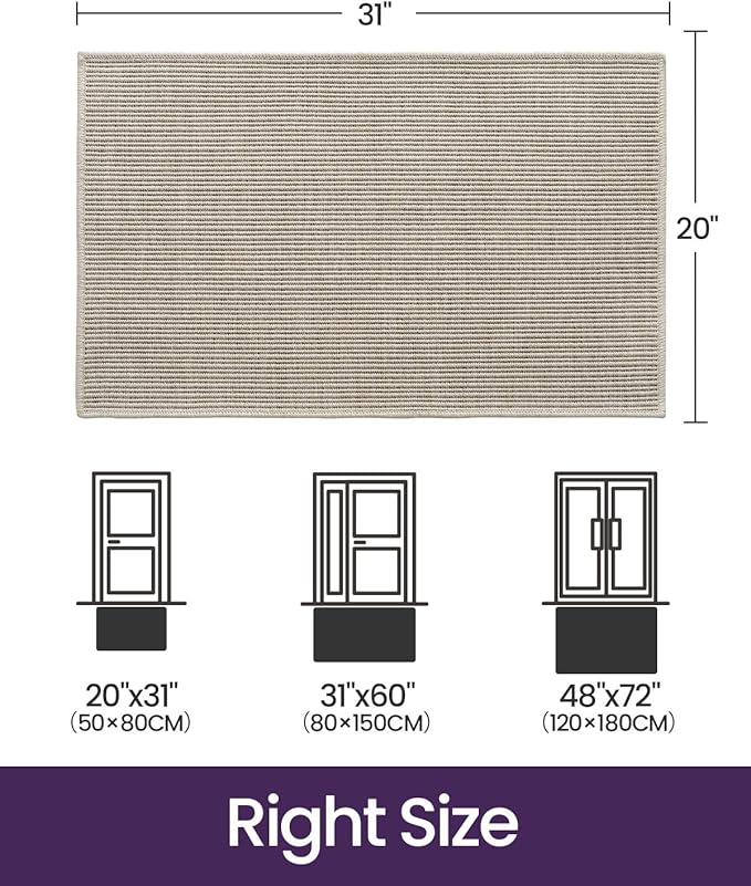 DEXI Dirt Trapper Door Mat, 20x31 Washable Doormat, Dirt Resistant and Absorbent, Easy Clean Low-Profile Floor Rugs for Entryway, Front Door, and Inside Entrance, Light Beige-Gray