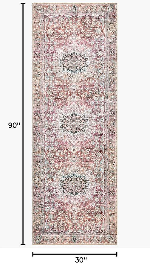 Loloi Wynter Collection WYN-05 Tomato/Teal 2'-6" x 7'-6" Runner Rug, .13" Thick, Area Rug, Soft, Durable, Printed, Vintage Inspired, Low Pile, Non-Shedding, Easy Clean, Living Room Rug