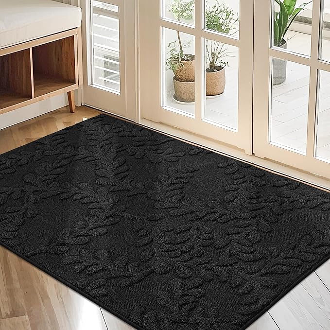 BEQHAUSE Door Mats 32”x48”, Dirt Trapper Doormats Indoor, Non-Slip Washable Entryway Rugs, Super Absorbent Welcome Mat for Front Door, Muddy Shoes & Paws, Black