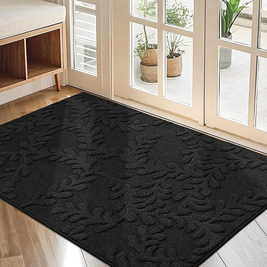 BEQHAUSE Door Mats 32”x48”, Dirt Trapper Doormats Indoor, Non-Slip Washable Entryway Rugs, Super Absorbent Welcome Mat for Front Door, Muddy Shoes & Paws, Black