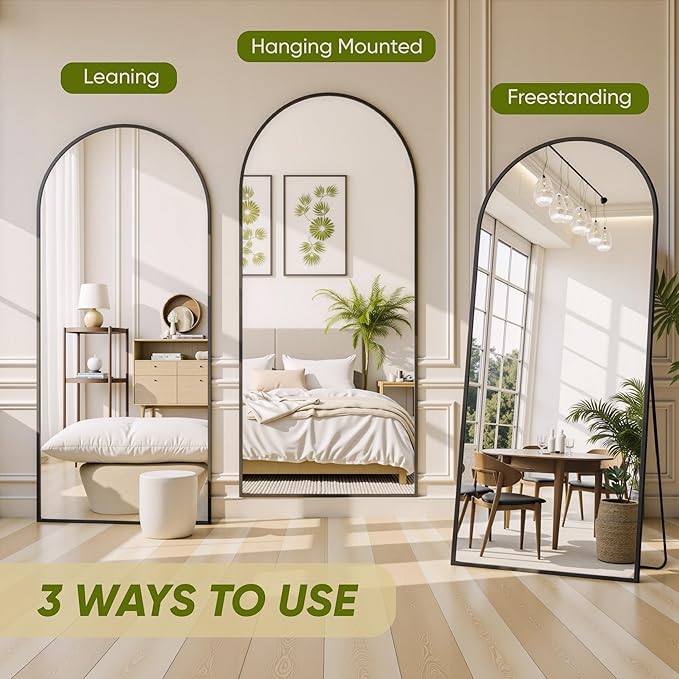 Full Length Mirror, 69"x28" Arched Full Body Mirror, Floor Mirrors with Stand, Body Mirrors Standing Hanging Leaning Against Wall,Aluminum Frame Mirrors for Bedroom Cloakroom,Living Room,Black