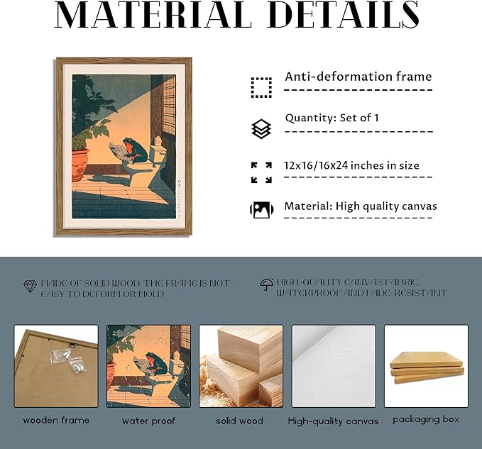 Funny Frog Bathroom Decor Wall Art, Cute Japanese Animal Canvas Wall Decor Painting, Whimsical Frog on Toilet Reading Newspaper Artwork Poster Prints Pictures for Bathroom Restroom 12x16 Inch