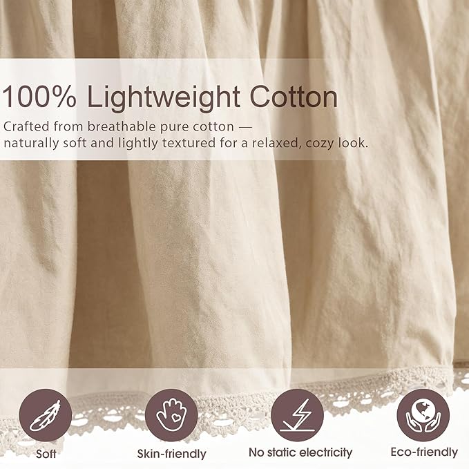 Vlocemon Queen Size 14 inch Drop Ivory Dust Ruffle, 100% Lightweight Cotton Ruffled Bed Skirt, French Coutry Style, Lace Ruffled Bed Skirt with Split Corners