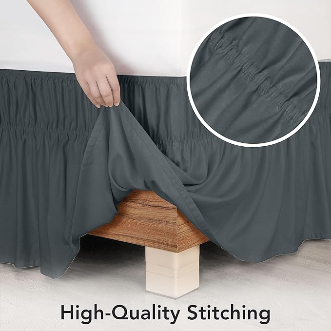 Utopia Bedding King Elastic Bed Ruffle - Easy Wrap Around Ruffle - Microfiber Bed Skirt with Adjustable Elastic Belt 16 Inch Tailored Drop - Hotel Quality Bedskirt, Fade Resistant (King, Grey)