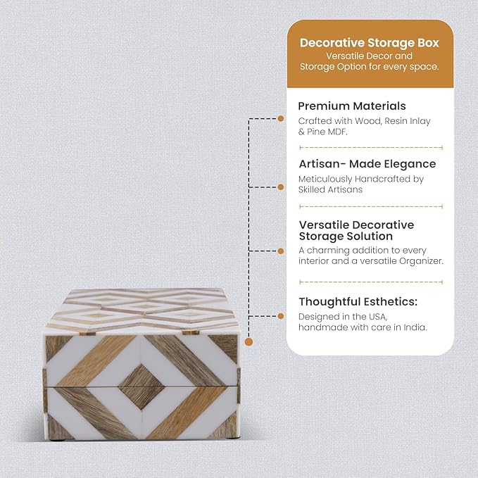 Handicrafts Home Decorative Organizer Box 10x5 – Large Keepsake Box with Lid, Modern Decorative Storage Box, Bohemian Coffee Table Décor, Jewelry & Memory Box, Decorative Accent Box for Home Décor