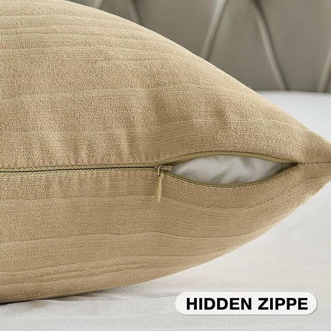 FUTEI Apricot Chenille Decorative Throw Pillow Covers 26x26 Inch Set of 2,Soft Crushed Striped Texture Euro Pillow Sham,Modern Home Decor for Couch Bed Living Room