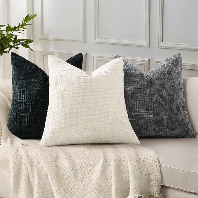 decorUhome Spring Black Chenille Euro Sham Throw Pillow Covers 22x22 Set of 2 Textured Slubby Couch Pillow Covers Farmhouse Accent Modern Neutral Decorative Pillow Cases for Bed Sofa Living Room