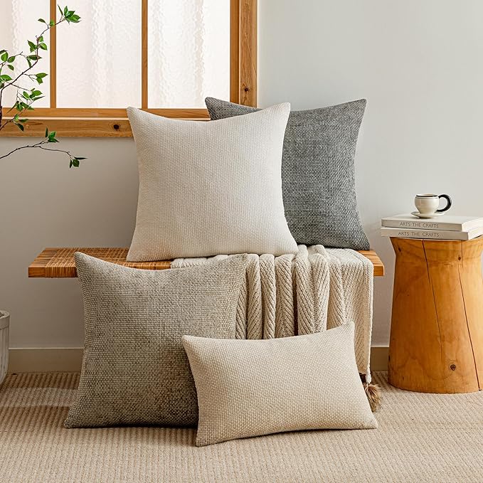 a moment Ivory Chenille Throw Pillow Covers 12x20 Inch Pack of 2 Modern Decorative Throw Pillow Covers Farmhouse Cross Covers Home Decor for Sofa Bedroom Living Room
