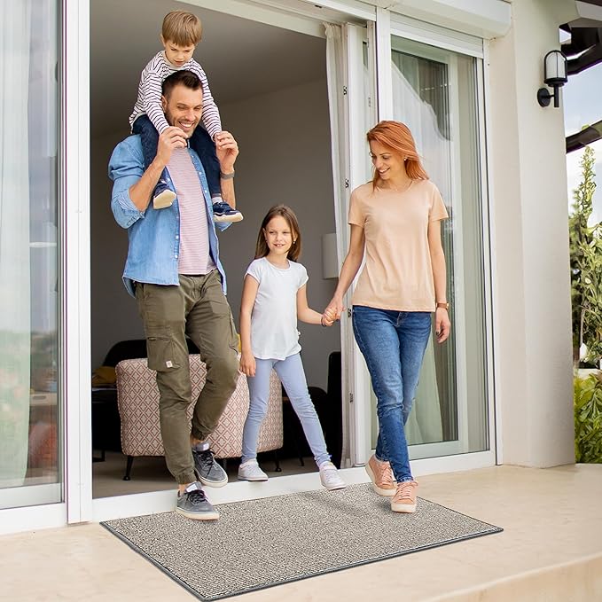 GRANNY SAYS Front Door Mat Indoor Entrance, Indoor Doormat Non Slip Washable, Low Profile Welcome Mat Outdoor, 36" x 24" Resist Dirt Absorbent Outdoor Mats for Front Door, Entryway, Grey Beige Mats