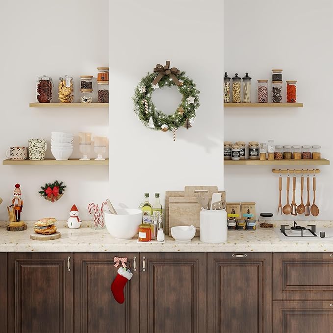 Fun Memories Floating Shelves for Wall, 30" Rustic Wood Deep Wall Mounted Shelves with Invisible Brackets for Decor & Storage, Floating Shelf for Living Room, Bathroom (Oak, Set of 2)