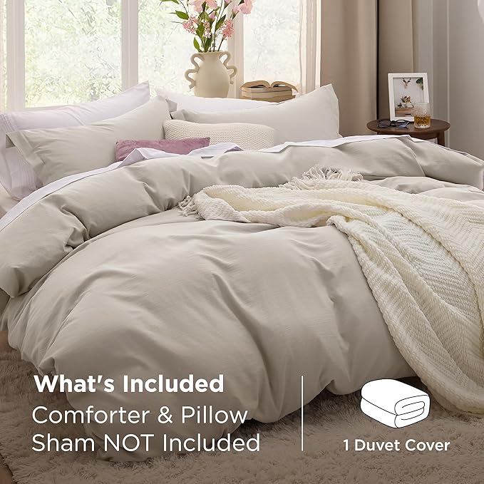 Bedsure Oversized King Duvet Cover Only - Prewashed Cotton-Like Extra Soft All Season Bedding, Includes 1 Duvet Cover 120x98 Inches with Zipper Closure, Linen, Comforter Not Included