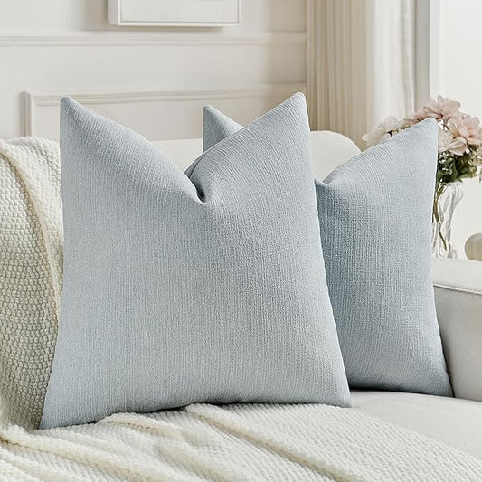 FUTEI Dusty Blue Chenille Decorative Throw Pillow Covers 24x24 Inch Set of 2,Soft Cozy Faux Linen Textured European Pillow Shams,Farmhouse Home Decor for Couch Living Room
