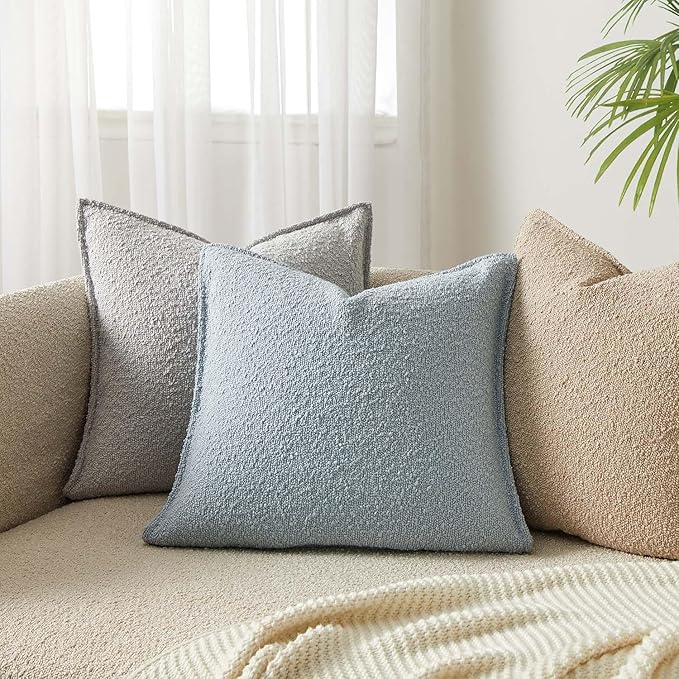 JUSPURBET Light Blue Decorative Pillow Covers 18x18 Set of 2 Throw Pillow Covers for Couch Sofa Bed Cozy Boucle Textured Cushion Covers Cases with Hidden Zipper for Living Room Home Decor