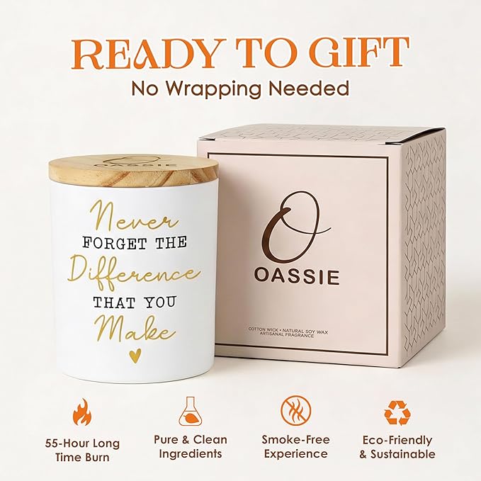 OASSIE Thank You Gifts for Women - Vanilla Lavender Candle 10 oz - Inspirational Employee Appreciation Gifts for Coworkers Boss Mentor Teachers Nurses, Galentines Retirement Birthday Gift for Friend