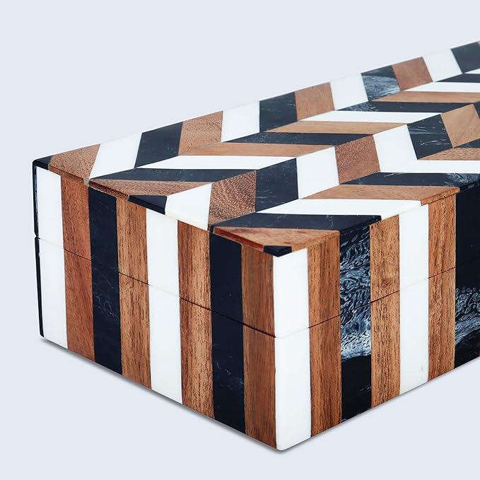 Handicrafts Home Decorative Storage Box 10x4.5 – Remote Control Holder, Jewelry Organizer, Modern Decorative Box with Lid, Boho Chic Home Décor Accent, Vintage Memory Box for Living Room Shelf Décor