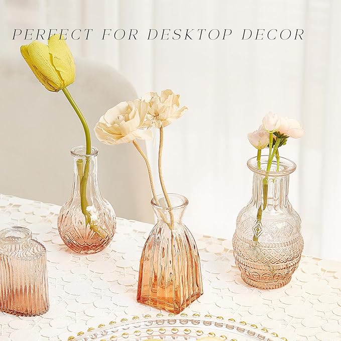 Glass Bud Vase Set of 24, Small Flower Vases, Glass Vases for Centerpieces, Vintage Home Table Decorations Bud Vases (24 Pcs, Amber)