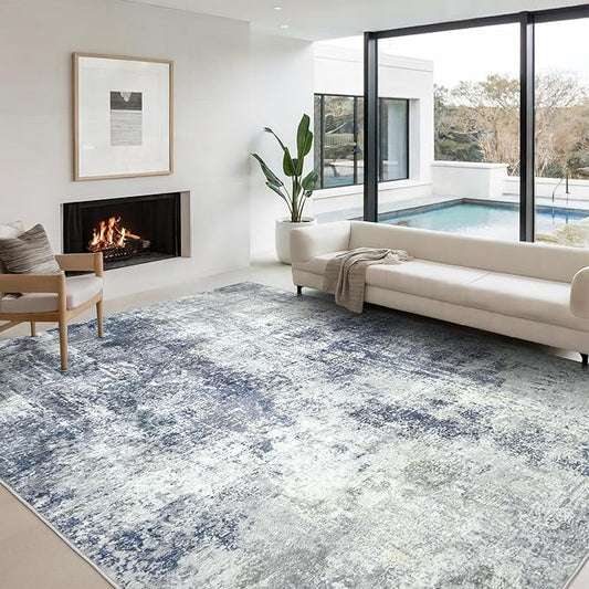 AREAMAY Washable Area Rug for Living Room 6x9 - Neutral Modern Abstract Rugs, Soft Non Slip Thin Carpet with for Bedroom, Under Dining Room Table, Home, Office, Dorm - Indigo Gray