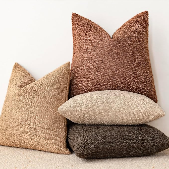Foindtower Decorative Textured Boucle Throw Pillow Covers Accent Solid Pillow Cases Neutral Soft Cozy Couch Cushion Case for Chair Sofa Bedroom Living Room Home Decor 20x20 Inch,1PC,Burnt Orange Hazel
