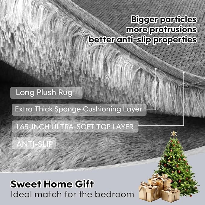 Mtandyx 8x10 Area Rugs Living Room, Large Plush Fluffy Bedroom Carpet, Non-Slip Upgraded Indoor Thick Soft Rug, Modern Plush Carpet Suitable for Kids Home Decor Aesthetics Dorm, Dark Grey.