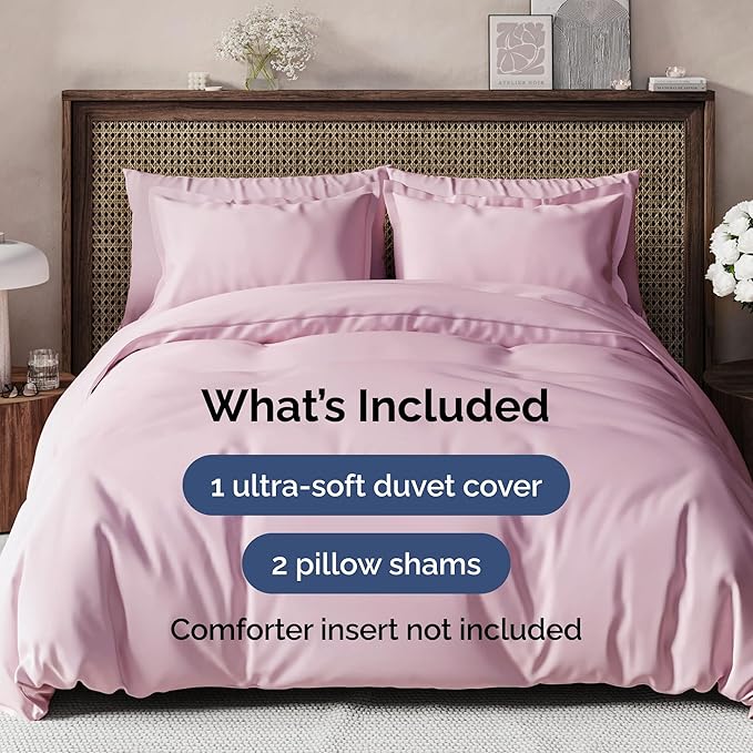 Duvet Cover Cal King Size Set - Extra Soft Cal King Size Duvet Cover 104 x 98 with 2 Pillow Shams - Hotel Luxury Easy Care and Fade Free w/Zipper Closures & Ties - Breathable Bedding Set (Light Pink)