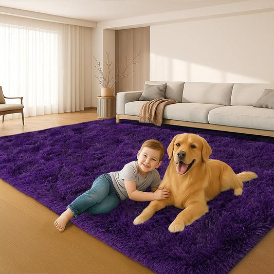 Mtandyx 6x9 Rugs for Living Room, Rug for Bedroom,Plush Fluffy Carpet, Non-Slip Upgrade Purple Rug, Suitable for Kids Dorm Home Decor Aesthetics.