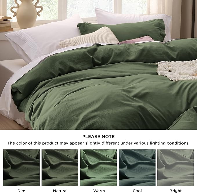 Bedsure Olive Green Duvet Cover Queen Size Only - Prewashed Cotton-Like Extra Soft All Season Bedding, Includes 1 Duvet Cover 90x90 Inches with Zipper Closure, Comforter Not Included