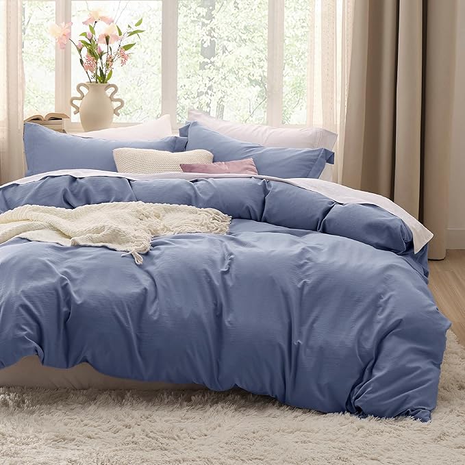 Bedsure Slate Blue Duvet Cover Queen Size - 3 Pieces Prewashed Extra Soft Bedding Set, Includes 1 Duvet Cover 90x90 Inches with Zipper Closure & 2 Pillow Shams, Comforter Not Included
