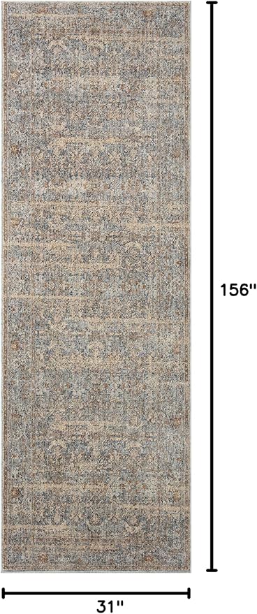 Loloi Angela Rose Blake Collection BLA-02 Ocean/Mocha 2'-7" x 13', .25" Pile Height, Fringe, Runner Rug