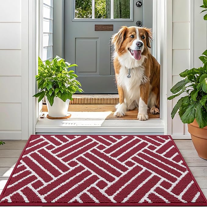 OLANLY Indoor Door Mat, 32x20 Inch, Dirt Resistant and Absorbent, Non-Slip Rubber Backing Floor Mats, Easy Clean Low-Profile Doormat for Entryway, Front Door, and Inside Entrance, Burgundy
