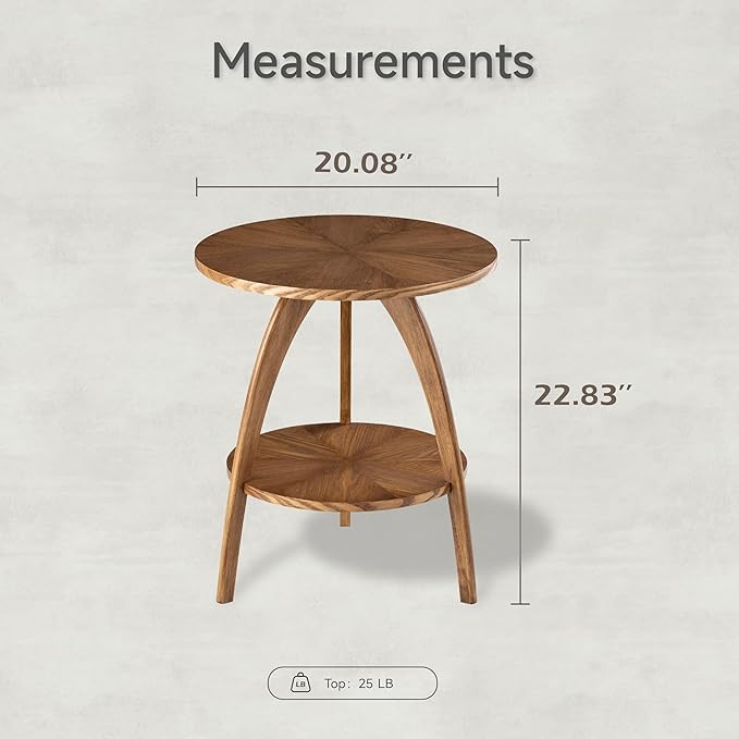 COZAYH Wood Round End Table with Storage Shelf, Walnut Finish Mid-Century Modern Accent Side Table with Curved Legs for Living Room, Easy Assembly, Stylish, Natural, Brown