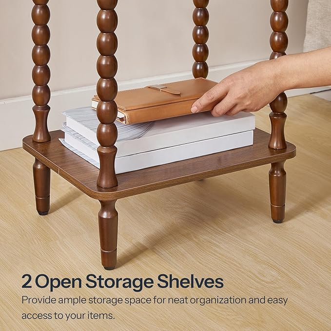 HOOBRO End Tables Set of 2, 2-Tier Small Side Table with Spindle Legs, Nightstand with Storage Shelves, Sofa Side Table, for Living Room, Bedroom, Small Space, Walnut WL189BZP201