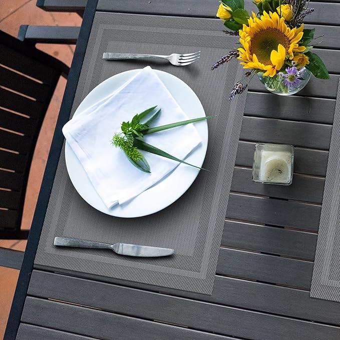 Winknowl Placemats Set of 4，Heat Resistant Woven Vinyl Washable PVC Place Mats，Non-Slip Stain Resistant Indoor/Outdoor Table Mats for Dining Table (Grey)