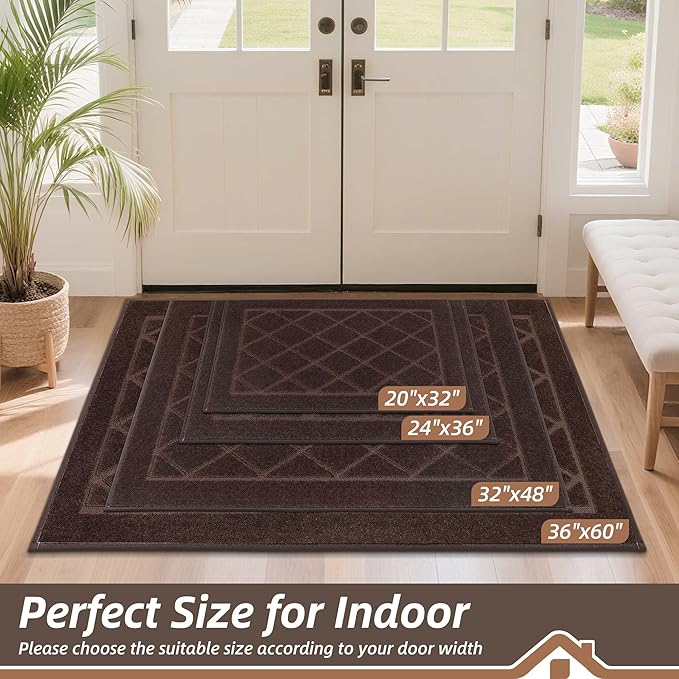 BEQHAUSE Dirt Trapper Door Mat 36" x 60", Doormat Non-Slip Entryway Rugs Washable, Dog Door Mat Stain Resistant and Absorbent Welcome Floor Mat for Front Back Door, Mud Wet Shoes & Paws, Brown