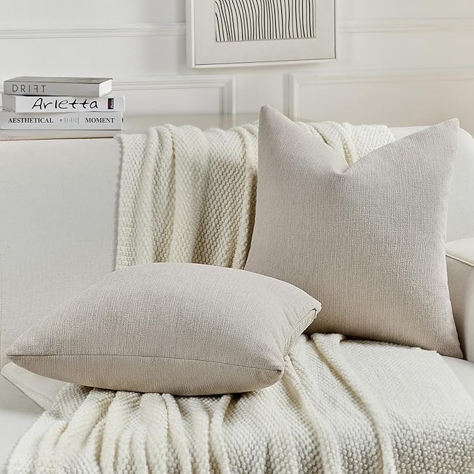 FUTEI Oatmeal Chenille Decorative Throw Pillow Covers 12x20 Inch Set of 2,Soft Cozy Faux Linen Textured Lumbar Pillow Cases,Farmhouse Home Decor for Couch Living Room