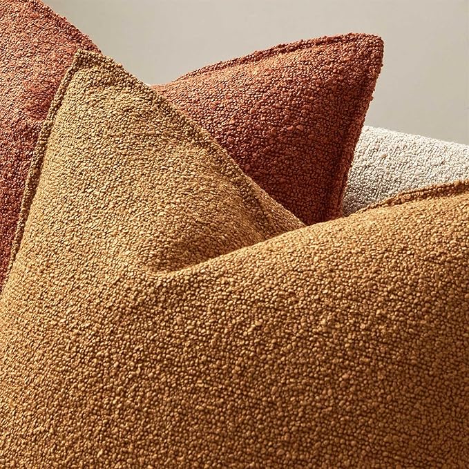 JUSPURBET 26x26 Throw Pillow Covers Set of 2 Decorative Pillow Covers for Couch Sofa Bed Cozy Boucle Textured Cushion Covers Cases with Invisible Zipper for Living Room Home Decor,Mustard Yellow