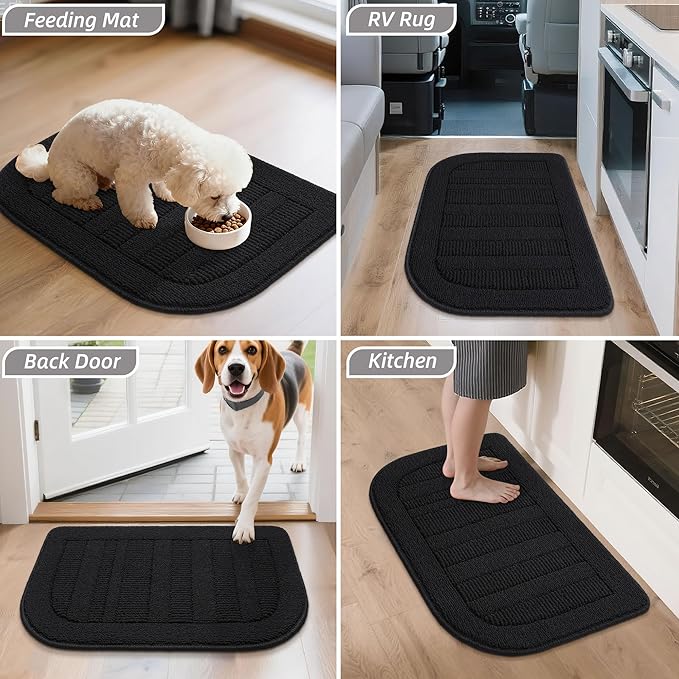 BEQHAUSE 30x18 Inch Kitchen Rug Mat Durable Kitchen Rugs Non-Slip Washable Absorbent Kitchen Mats for Floor Dirt-Resistant Semicircular Kitchen Mat (Black, 2PCS)