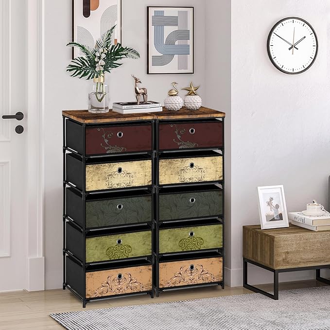 Nightstand with 5 Drawers, Clothes Storage Organizer, Small Fabric Dresser for Bedroom, Closet, Entryway, Hallway, Nursery, Dorm