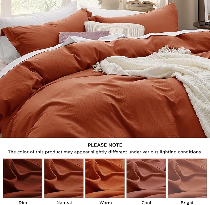 Bedsure Terracotta Duvet Cover King Size - 3 Pieces Prewashed Cotton-Like Extra Soft Bedding Set, Includes 1 Duvet Cover 104x90 Inches with Zipper Closure & 2 Pillow Shams, Comforter Not Included