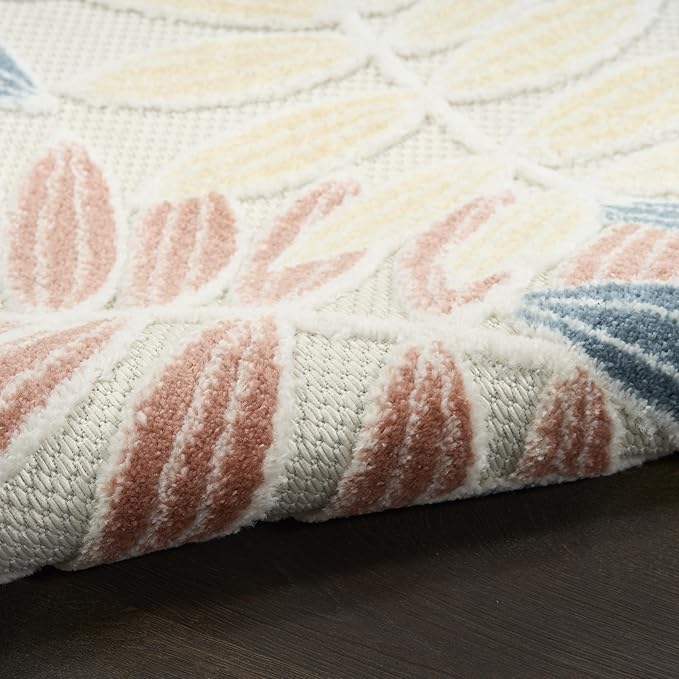 Nourison Home Aloha Ivory Blue 2'8" x 4' Area Rug - Easy Clean, Non Shedding, Bed Room, Living Room, Dining Room, Kitchen (3' x 4')