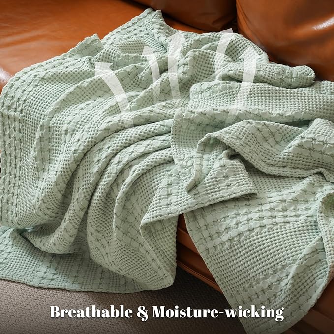 PHF 100% Cotton Waffle Weave Blanket Twin Size for Bed, Soft Lightweight & Breathable, All-Season Comfort, 300 GSM Luxury Aesthetic Blanket for Home Decor, 66"x90", Mint Green