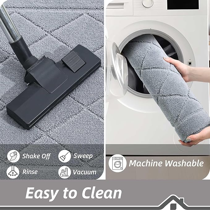 BEQHAUSE Dirt Trapper Door Mat 24" x 36", Doormat Non-Slip Entryway Rugs Washable, Dog Door Mat Stain Resistant and Absorbent Welcome Floor Mat for Front Back Door, Mud Wet Shoes & Paws, Grey