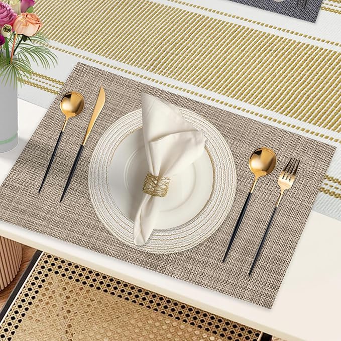 SK Studio 19Pcs Boho Table Runner Placemat and Napkin Ring Set Rectangle and Round Meal Mats Macrame Table Runner with Tassels for Wedding Kitchen Dining, Beige