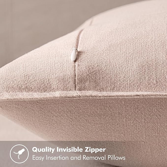 MIULEE Decorative Linen Pillow Covers 18x18 Inch Light Pink Boho Farmhouse Neutral Valentine Spring Couch Throw Pillows for Bed Pack of 2 Accent Modern Pillowcase Sofa Livingroom Home Decor