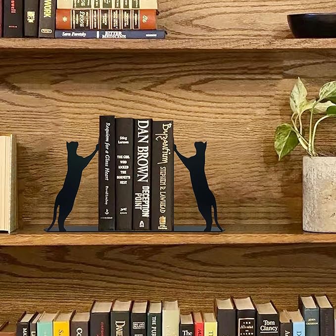 Cat Metal Bookends Cute Climbing Cat Book Ends for Shelves Bookshelf Decorative Objects Home Office Desk Nice Cat Lover Gifts for Women