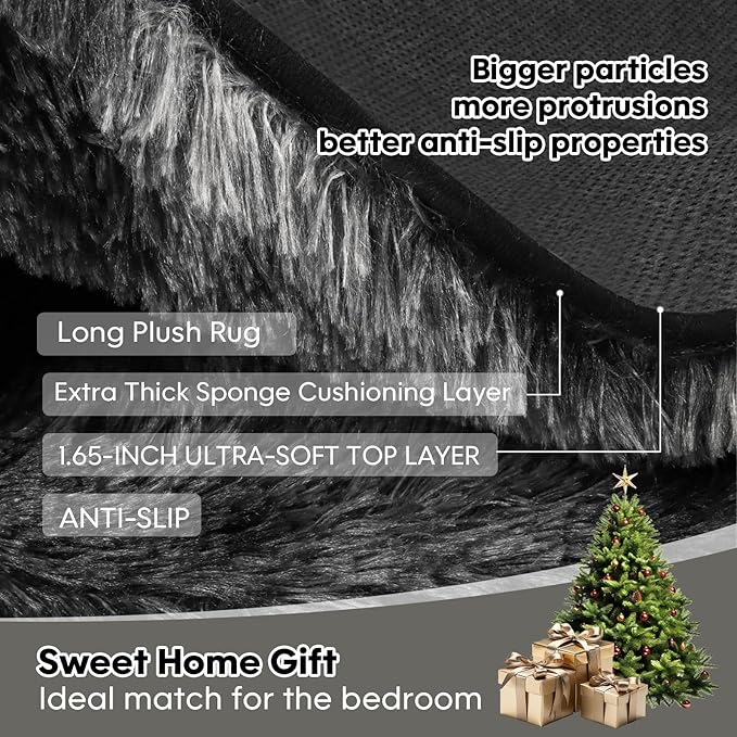 Mtandyx 6x9 Rugs for Living Room, Rugs for Bedroom,Plush Fluffy Carpet, Non-Slip Upgrade Dark Grey Rug,Can Also be Used in Home Decor Aesthetics,Kids Rooms and Dorm Rooms.