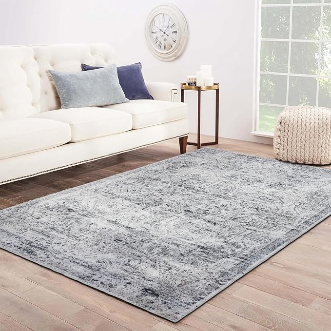 Domitapis Area Rug 5×7, Vintage Boho Rug,Ultra-Soft Low Pile, Washable, Non Slip,Stain Resistant Printed Carpet for Living Room Bedrooms Playroom Office Kitchen, Classic Grey.