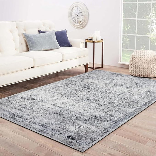 Domitapis Area Rug 5×7, Vintage Boho Rug,Ultra-Soft Low Pile, Washable, Non Slip,Stain Resistant Printed Carpet for Living Room Bedrooms Playroom Office Kitchen, Classic Grey.