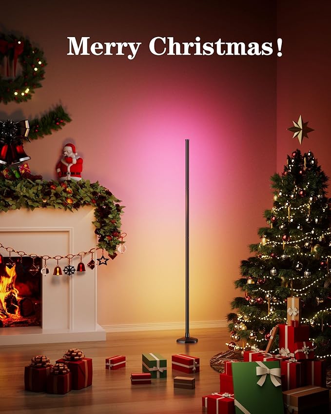 RGB+W Corner Floor Lamp, 65" Color Changing 24V LED Floor Lamp with Cool White Bluetooth APP Remote Control Music Sync Modern Stand Lamp 16 Million DIY Colors for Living Room Bedroom