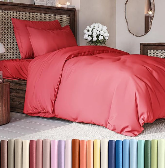 CGK Unlimited Duvet Cover Twin/Twin XL Size Set - Extra Soft Duvet Cover 68 x 90 with 1 Pillow Sham - Hotel Quality, Fade Free w/Zipper Closures and Ties - Bedding and Bed Linens Set (Red)