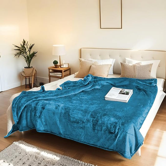 LUXIAN Electric Heated Blanket Twin Size 62"x84" - Flannel & Sherpa Fabric Dual-Sided, 6 Heat Settings & 1-10 Hours Auto Off, Machine Washable, Tile Blue